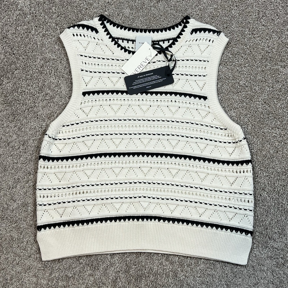 Evereve Varley Athena Pointelle Knit Vest XL Egret 100% Cotton Layering